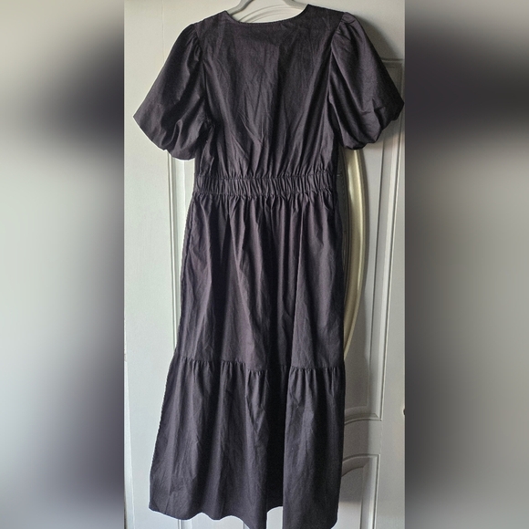 French Connection Black Puff Sleeve Maxi Dress Women’s Medium V-Neck  Minimalist - Picture 4 of 7